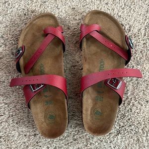 Brand New Never Worn Red Leather Birkenstock Sandals